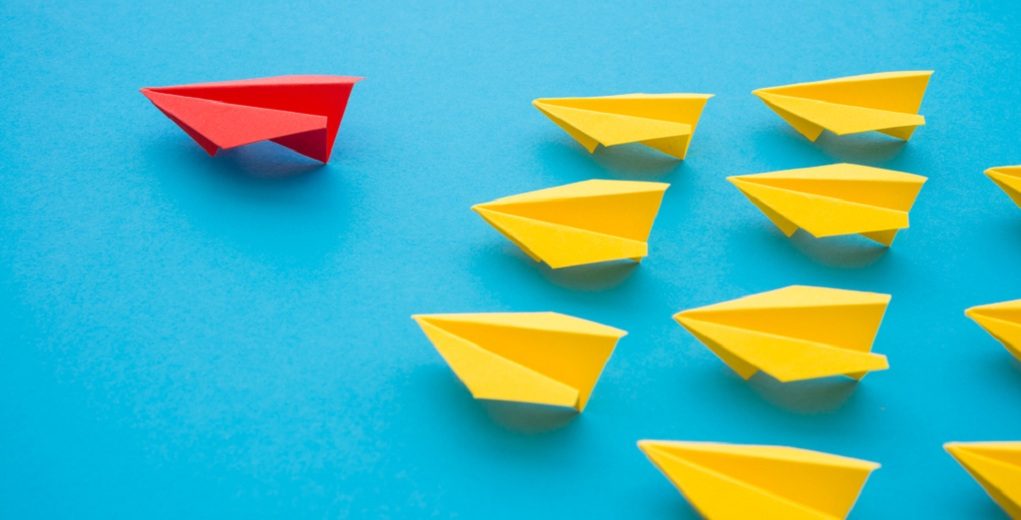Leadership,Concept.,Red,Paper,Plane,Origami,Leading,Among,Small,Yellow