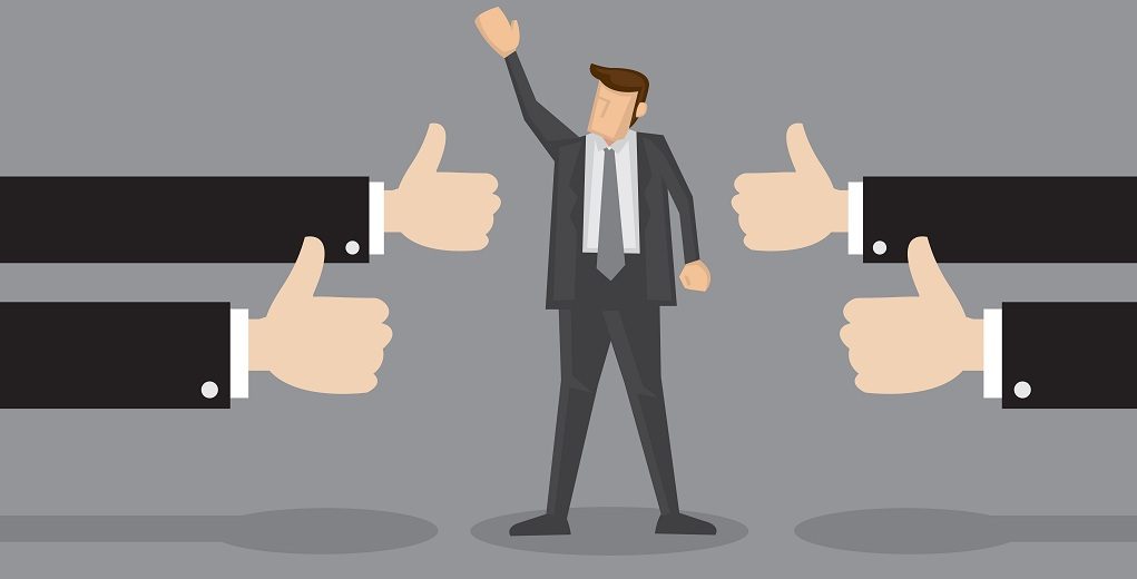 Vector,Illustration,Of,A,Successful,Businessman,Acknowledging,Many,Thumbs,Up